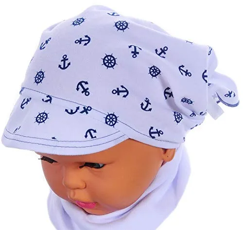 La Bortini Kopftuch mit Schild Kinder Baby Sommermütze Mütze Gummizug Bandana 44/52 46/55 (weiß, KU 44-52cm.)