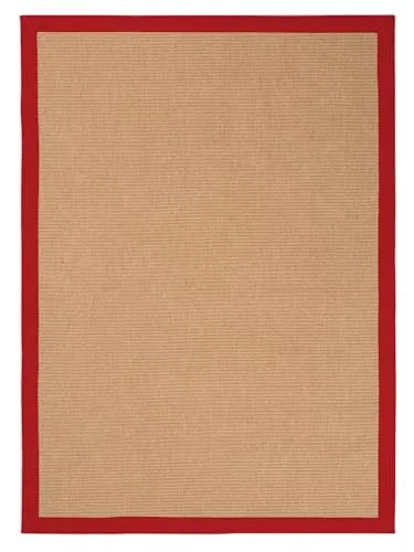 carpetfine Sisalteppich rot 140x200 cm - Teppich aus 100% Sisal, handgewebt und schmutzabweisend, ideal für Wohnzimmer, mit farbiger Bordüre und rutschfester Rückseite für mehr Sicherheit