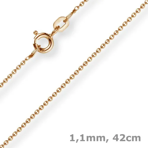 1,1mm Rund-Ankerkette 750 Gold Rotgold Kette Collier 42cm für Damen - Elegante Halskette aus 750er Rotgold mit 42 cm Länge. Perfekt für jeden Anlass, kombiniert zeitloses Design mit hochwertiger Verarbeitung. Ideal als Geschenk oder für den eigenen Schmuckschatz.