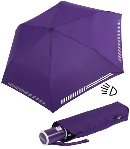 iX-brella Taschenregenschirm - Kinderschirm mit Auf-Zu-Automatik, reflektierend und sicher durch Reflex-Streifen in berry lila
