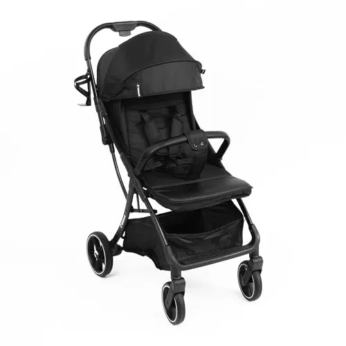 Kidnort Fjällräv Buggy leicht faltbar ab Geburt bis 22 kg mit Liegefunktion, 5-Punkt-Gurt, verstellbarer Rückenlehne und Fußstütze, Belüftungsfenster, Zubehörset Schwarz