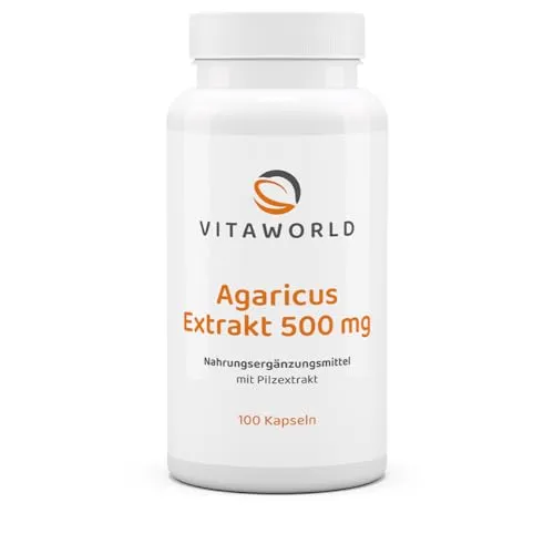 3er Pack Vita World Agaricus Extrakt 500mg 3 x 100 Kapseln Apotheker-Herstellung ABM Agaricus Blazei Murill Mandelpilz 20% Polysaccharide - Vegan
