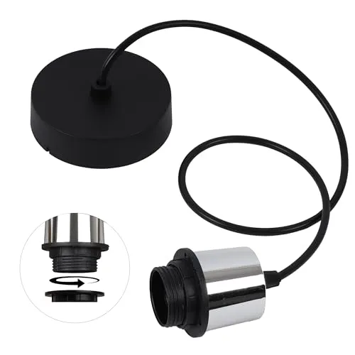 Light-Home Hängelampe Minimalistisch – Hängeleuchte Industrial - Lampenaufhängung ohne Lampenschirm und ohne Glühbirne - Pendelleuchte mit Lampenfassung E27 - Chrom - Tasse ⌀ 10 cm