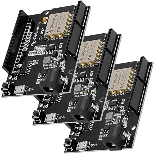 AZDelivery 5 x ESP32 NodeMCU D1 R32 WLAN Entwicklungsboard - Mainboards: 5x ESP32 D1 R32 mit WiFi und Bluetooth, ideal für IoT-Projekte, inklusive E-Book für schnelle Einrichtung und zahlreiche Anwendungsbeispiele.
