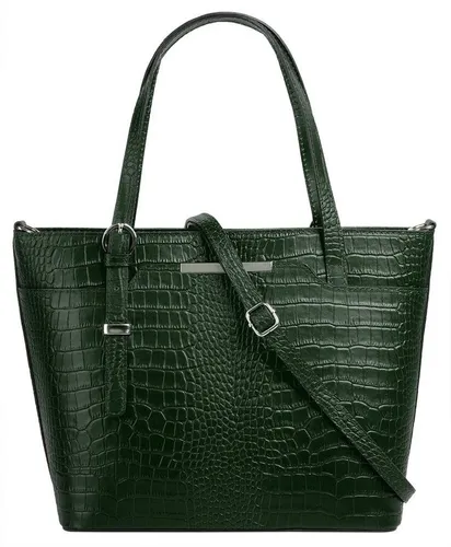 Cluty Handtasche Damen 021364 dunkelgrün - Elegante Kroko-Optik - Modische Handtasche aus 100% Rindleder mit praktischem Hauptfach, Smartphonefach und stilvollem Design in Kroko-Optik. Ideal für die Organisation Ihrer Essentials.