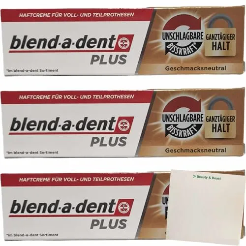 usy Bundle für Blend-a-dent Premium-Haftcreme für dritte Zähne Duo Kraft Unschlagbarer Halt 3er Pack (3x40g Packung) + usy Block