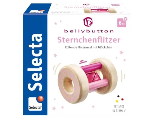 Selecta 64001 Sternchenflitzer, Greifling und Rassel - bellybutton, rosa, 7 cm