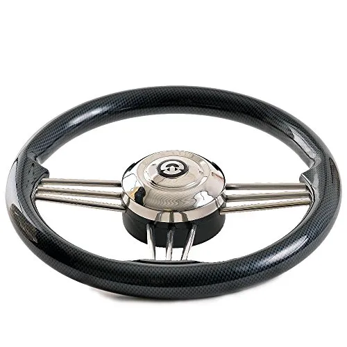wellenshop Riviera Steuerrad Carbon-Optik und Edelstahl Bootslenkrad mit Universalkonus Nabe Bootssteuerrad Lenkrad Steuerrad Boot Schiff Schiffssteuerrad Yacht Motorboot
