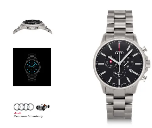 Original Audi Chronograph Titan Herren Uhr, silber/schwarz - Uhren & Skulpturen, hochpräziser Chronograph mit sportlichem Design und edlem Titan-Gehäuse für stilbewusste Autofans