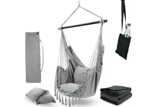 deluxe4home® Hängesessel Hellgrau mit 2 Kissen von deluxe4home