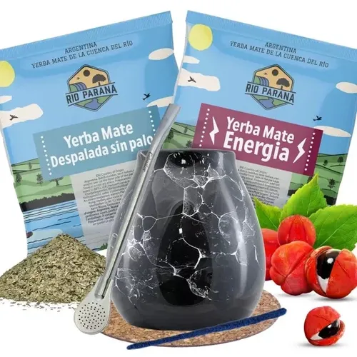 Mate Tee Set Rio Parana Guarana Despalada 2x50g Mate Becher 300 ml Bombilla