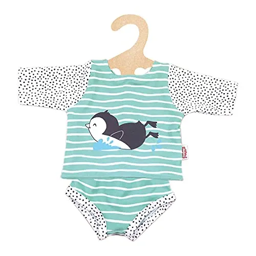 Heless 1118 - Schwimm-Outfit für Puppen im Pinguin Pünktchen Design, 2 teilig mit Ober- und Unterteil, Größe 28 - 35 cm