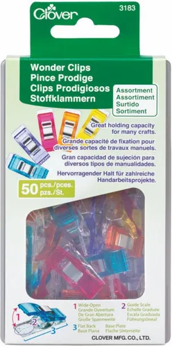 Clover Wonder Clips Stoffklammer - 1 Pack - Nähzubehör mit hervorragendem Halt, ideal für mehrere Stofflagen und schwere Materialien. Perfekt für Overlockarbeiten und als Alternative zu Stecknadeln.