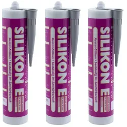 ARLI Silikon 3x 310ml grau, gebrauchsfertig, (3-tlg), Universal Sanitär Bad Dusche Küche Fuge Fenster innen außen