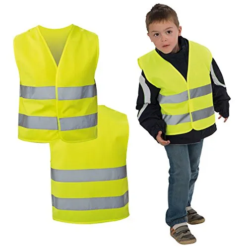 Kindersicherheitsweste - Warnweste nach EN 1150:1999, Farbe: gelb - Sonstige - Zertifizierte Kindersicherheitsweste mit Reflektionsstreifen Klasse 2 für optimale Sichtbarkeit und Sicherheit im Straßenverkehr.
