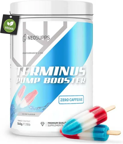 Neosupps Terminus PUMP XXL Ice Pop 540g, Koffeinfreier Pre Workout Booster - Veganer All-in-One Booster für mehr Pump und Fokus, 540 g in erfrischendem Ice Pop Geschmack. Ideal für dein Training ohne Stimulanzien.