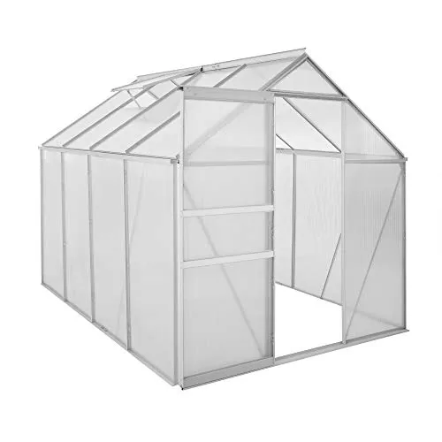 Zelsius Aluminium Gewächshaus 250 x 190 cm - Gartengewächshaus mit 6 mm Platten, wind- und wetterfest, ideal für den Anbau von Gemüse und Kräutern, inklusive Dachfenster für optimale Luftzirkulation.