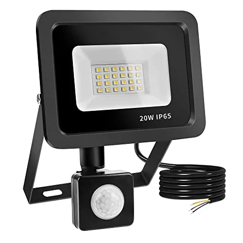 Realky LED Strahler mit Bewegungsmelder, 20W 2000LM Außenstrahler 6500K Kaltweiß Superhell Scheinwerfer Fluter IP65 Wasserdichter, Aussenlampe für Garten, Innenhöfe, Garage