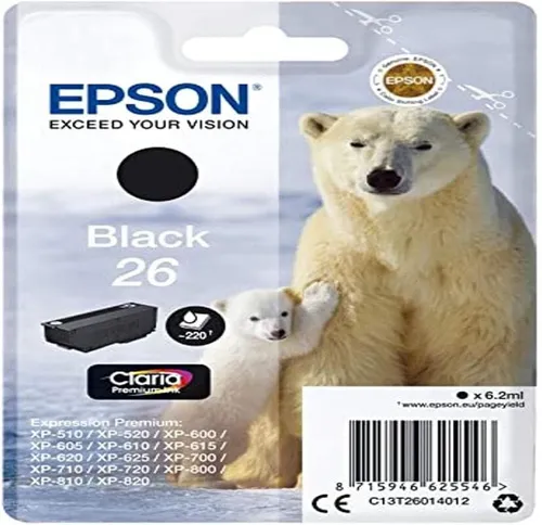 Epson C13T26014022 - Original Tintenpatrone, 220 Seiten schwarz, ideal für XP600 Drucker und hervorragende Druckqualität