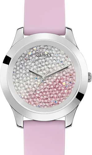 Guess Damen Analog Uhr Crush mit Silikonband in pink von GUESS