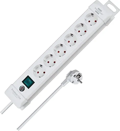 Brennenstuhl Premium-Line Steckdosenleiste 6-Fach (Mehrfachsteckdose mit Schalter und 3m Kabel - 45° Winkel der Schutzkontakt-Steckdosen, Made in Germany) weiß