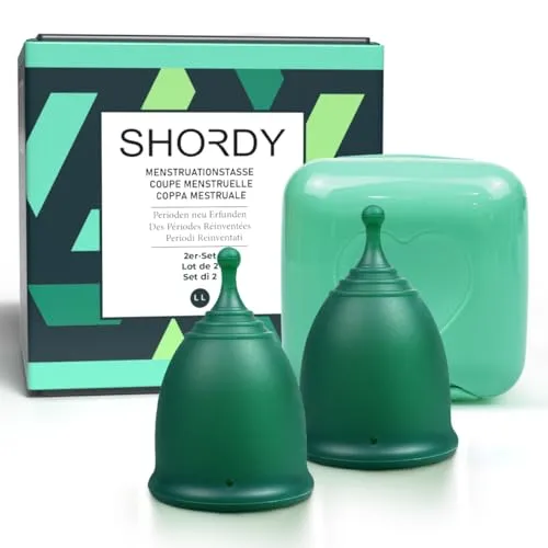 Shordy Menstrual Cup, Set of 2 – Large with Mini Box, 100% Medical Grade Silikon-Menstruationstasse Periodentasse für feminine Hygiene, eine bessere und sicherere Alternative zu Binden und Tampons