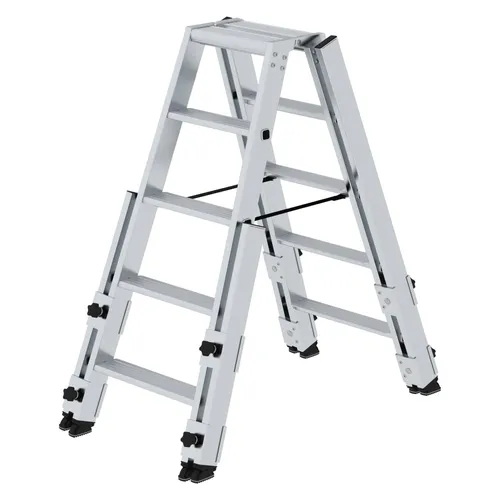 MUNK Stehleiter 42710, Aluminium Treppenleiter mit 2 x 5 Stufen - Treppenleiter für unebene Untergründe, bis 150 kg belastbar und mit nivello-Leiterschuhen für sicheren Stand. Ideal für Arbeiten in jedem Bereich!