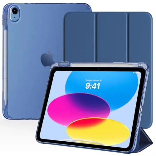 TiMOVO Hülle für iPad (A16) 11 Generation 11 Zoll 2025, iPad 10 Generation 10,9 Zoll 2022 mit Stifthalter, Schlanker Ständer Schutzhülle mit Auto Aufwach/Schlaf, Grau Blau