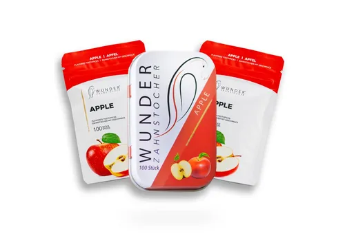 Wunder Zahnstocher Mundpflegecenter - 3er Bundle Apfel - Mundpflegecenter mit Geschmack, ideal zum Reinigen der Zahnzwischenräume und zur Bekämpfung unerwünschter Gewohnheiten wie Nägelkauen und Rauchen.