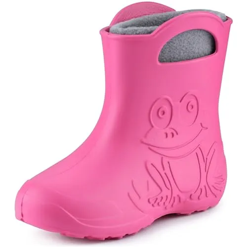 Ladeheid Eva Kinder Gummistiefel gefüttert LA-CA-03 (Rosa/Grau, 30/31 EU) - Gummistiefel aus ultraleichtem EVA, mit herausnehmbarem Fleece-Innenschuh für ganzjährigen Komfort. Rutschfest, wasserfest und ideal für aktive Kinder.