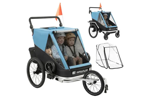 AIYAPLAY Fahrradkinderanhänger 2-Sitzer klappbar