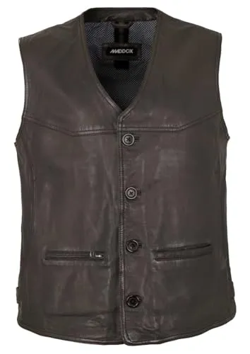 Maddox Herren Echtleder Weste Dunkelbraun Größe 52 - Hochwertige Herrenweste aus weichem Lammnappa mit klassischem Style. Praktische Taschen und Knopfverschluss bieten Funktionalität und Tragekomfort für jeden Anlass.