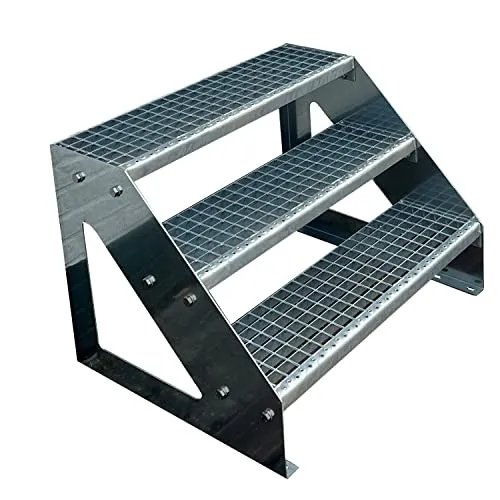 Kaminbau Mierzwa Premium Treppe Freistehend 3 Stufen (Breite 1200 mm) (Höhe 57cm) Wetterfest Gitterroststufe Gartentreppe