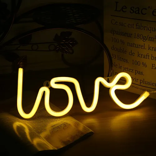 LED Neon Schild LOVE Gelb 35x13cm - Schriftzug Wanddeko für Wohnzimmer & Events - Warme USB Deko