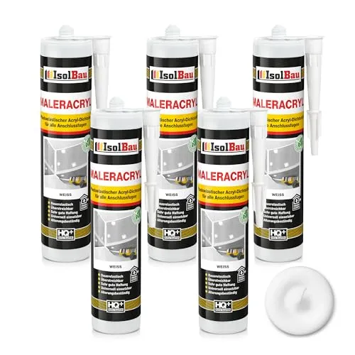 Isolbau Maleracryl 5 x 300 ml Weiß - Plastoelastischer Acryl-Dichtstoff zum Abdichten von Fugen im Innen- & Außenbereich - Kartusche