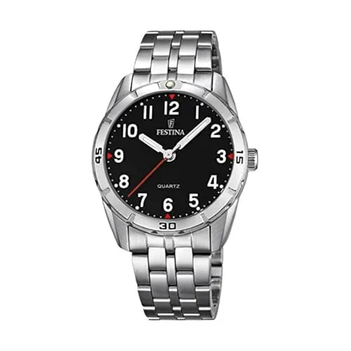 Festina Junior Collection F16907/3 Kinder Armbanduhr - Schwarz/Schwarz - Stylische Kinderuhr aus Edelstahl mit gut ablesbarem, leuchtendem Zifferblatt. Ideal für aktive Kids, wasserdicht bis 5 bar.