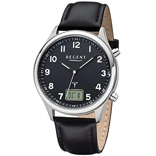 Regent Herren Analog Funk Uhr mit Leder Armband 11030186 - Elegante Herren Funk-Armbanduhr mit 39 mm Edelstahlgehäuse, ewigem Kalender und 5 bar Wasserdichtigkeit – perfekt für den Alltag und stilvolle Anlässe.
