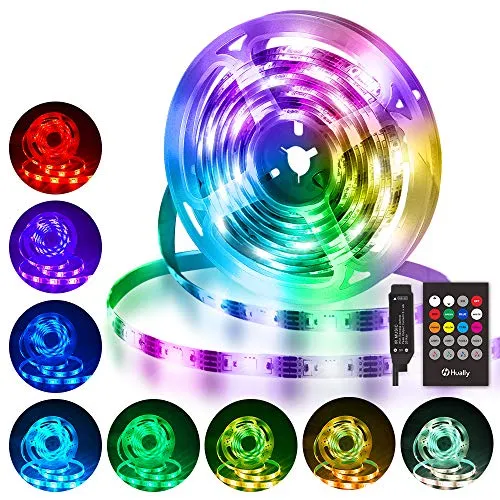 LED Streifen 3M, Hually USB LED Strip Wasserdicht LED Band RGB mit Fernbedienung, LED Leiste Lichtband mit 8 Farbwechsel, Musik synchronisieren, 4 Modi, Verstellbare Helligkeiten für Haus, Party usw.