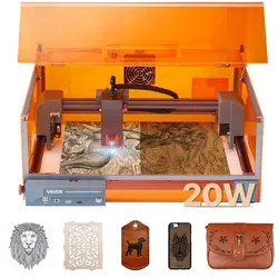 VEVOR 20 W Lasergravierer mit Gehäuse - Vielseitiger Lasergravierer mit 300x300 mm Arbeitsbereich und 7000 mm/min Gravurgeschwindigkeit. Ideal für Holz, Leder und Glas. Robuster Rahmen und geschlossene Schutzstruktur für sichere Anwendung.