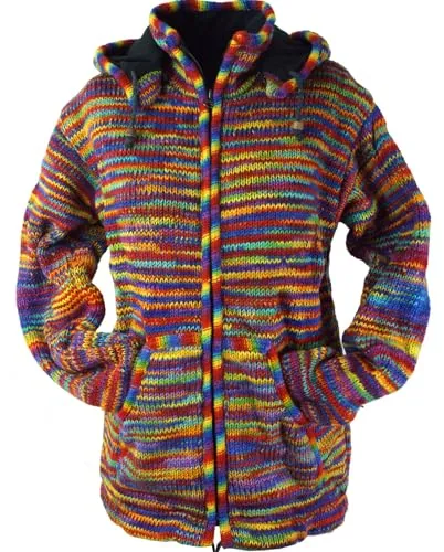 GURU SHOP Strickjacke Wolljacke Nepaljacke - Modell 12, Damen, Wolle, Size:XXL - Herrenmode: Fleece gefütterte Unisex Strickjacke aus reiner Schafwolle, mollig warm mit geräumigen Taschen und praktischer Innentasche – ideal für kalte Tage.
