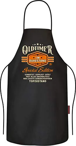 LOBO NEGRO Grillschürze Kochschürze Küchenschürze als Geschenk für Rentner im Ruhestand: Oldtimer 100% Baumwolle