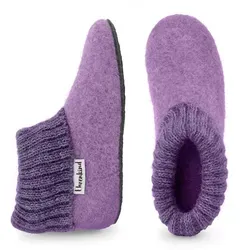 Ehrenkind Gemütliche Kinder-Hausschuhe aus reiner Schurwolle, Rutschfest Hüttenschuhe (atmungsaktiv & temperaturregulierend, Hüttenhausschuhe, Hüttenschuhe Kinder, Hüttenschuhe) ideal für Kindergarten, Schule und zu Hause lila 23 EU