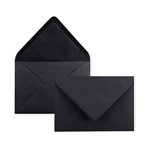 50x Brief-Umschläge in Schwarz - 80 g/m² - Kuverts in DIN B6 Format 12,5 x 17,6 cm - Nassklebung ohne Fenster