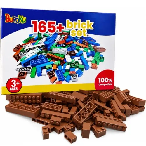 Buroku Brown Set mit 165 braunen Bausteinen, verschiedene Größen, Spielzeugbricks kompatibel mit allen Marken, große braune Teile