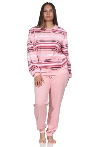 Normann Damen Frottee Schlafanzug in rosa Streifenoptik, Größe 44-46 - Kuscheliger Damen Frottee Schlafanzug für kalte Nächte, bietet hohen Tragekomfort dank elastischer Bündchen. Elegante Streifenoptik und geprüfte Qualität nach OEKOTEX STANDARD 100 – für unbeschwerten Schlaf.