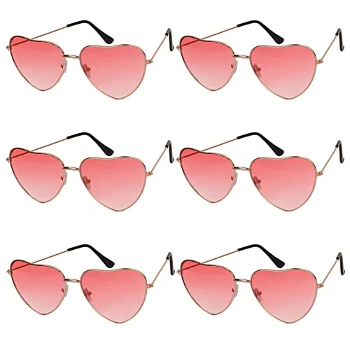 WEDNOK 6 Paare Herz Sonnenbrille Hippie Brille Herzform Gläser Rosa Partybrille Retro Kostümbrille für 60er 70er 80er 90er Party Kostümzubehör Karneval Fasching Maskerade Damen Herren