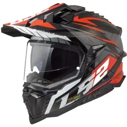 LS2 EXPLORER SPIRE Motorrad-Crosshelm - Black Titanium Red, XS - Motorradhelm mit leichter HPFC-Tri-Composite-Faserschale, integrierter Sonnenblende und perfekter Belüftung für höchsten Komfort und Sicherheit.