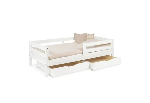 Ehrenkind Kinderbett Sona aus massivem Kiefernholz mit Rausfallschutz (Jugendbett kn weiß, Kinder Bett), Kinderbett 90x200 cm