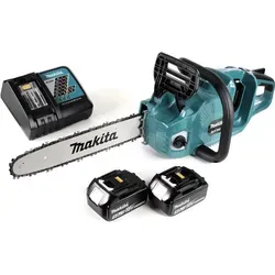 Makita DUC 355 RT2 Kettensäge 36V - Akku Kettensäge mit 35 cm Schnittlänge, ausgestattet mit Brushless-Motor und 2x 5,0 Ah Akku für kabelloses Arbeiten, ideal für präzise Schnitte im Garten.