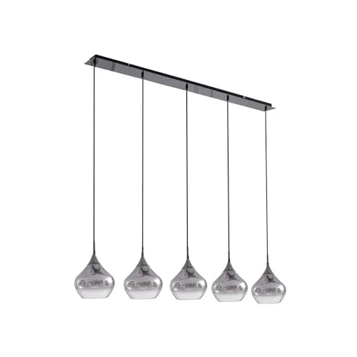 Lucande Hängeleuchte Jarven - Fünfflammige Glas- und Eisenleuchte - Hängeleuchte für stilvolle Akzente, fünf E27-Fassungen für individuelle Lichtgestaltung und modernes Design.